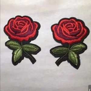 Pair of mirror image red rose iron on patches